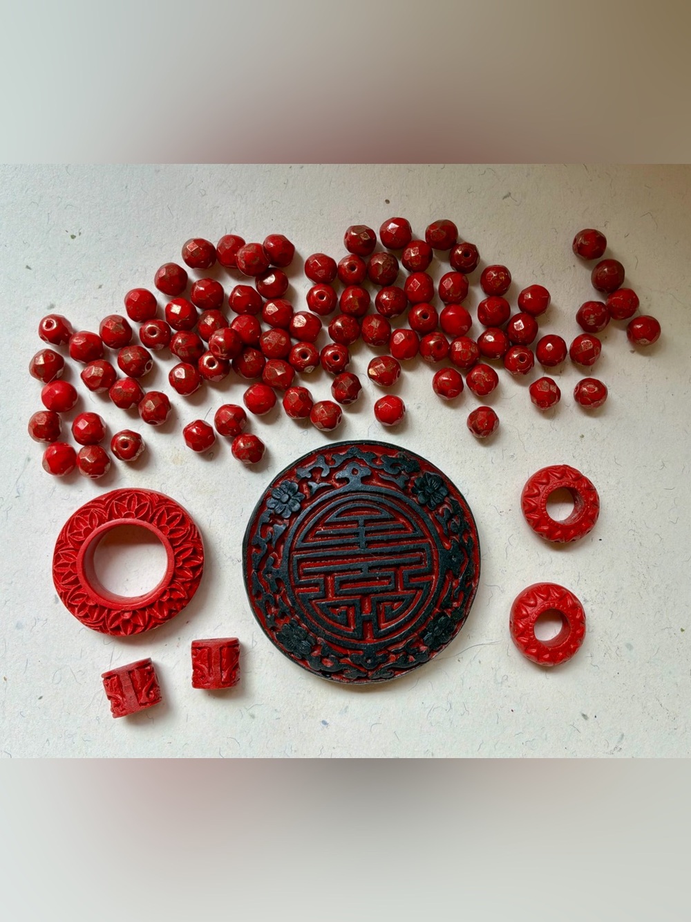 Vintage glass & cinnabar bead lot